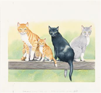 PETER BARRETT (1935-) Cats on a plank.